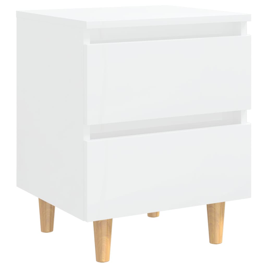 vidaXL Bed Cabinets & Pinewood Legs 2 pcs High Gloss White 40x35x50cm