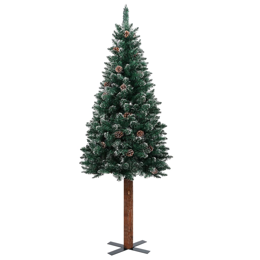 vidaXL Slim Christmas Tree with Real Wood and White Snow Green 150 cm
