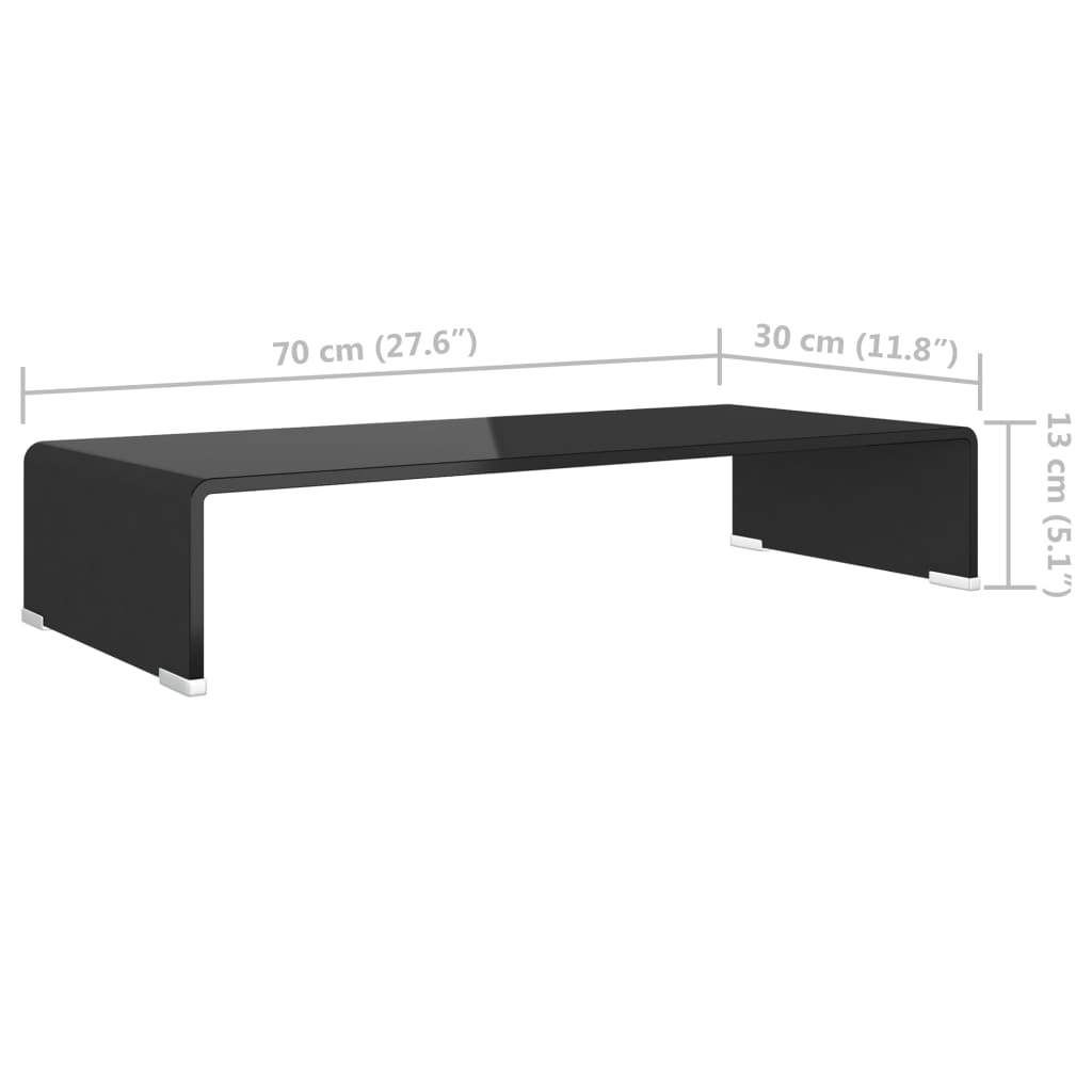 vidaXL TV Stand/Monitor Riser Glass Black 70x30x13 cm