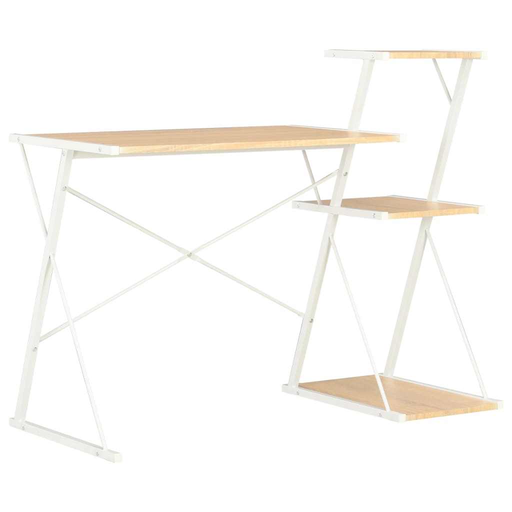 vidaXL Desk with Shelf White and Oak 116x50x93 cm