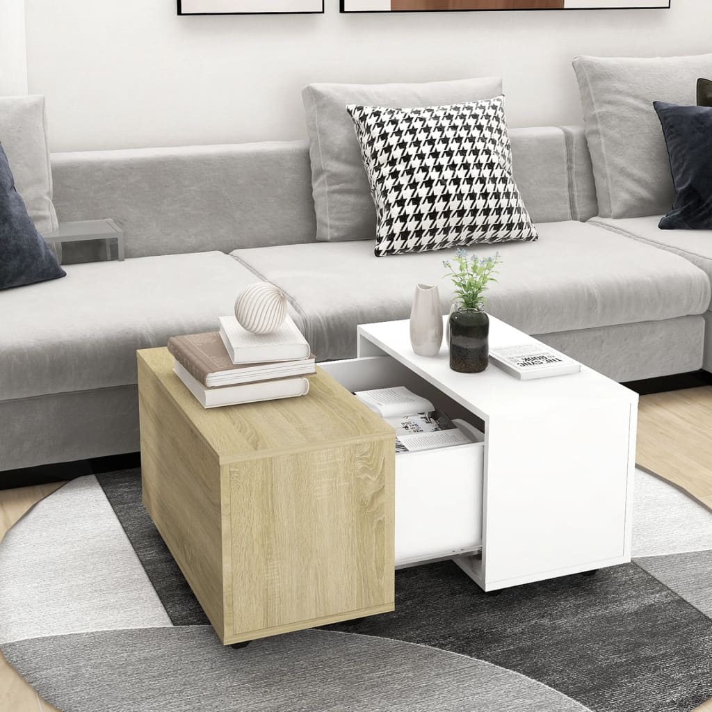vidaXL Coffee Table White and Sonoma Oak 60x60x38 cm Engineered Wood