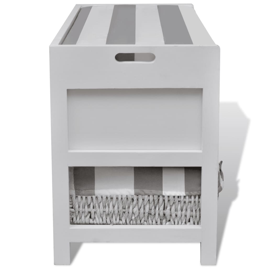 White Storage & Entryway Bench with Cushion Top 2 Drawer 2 Basket