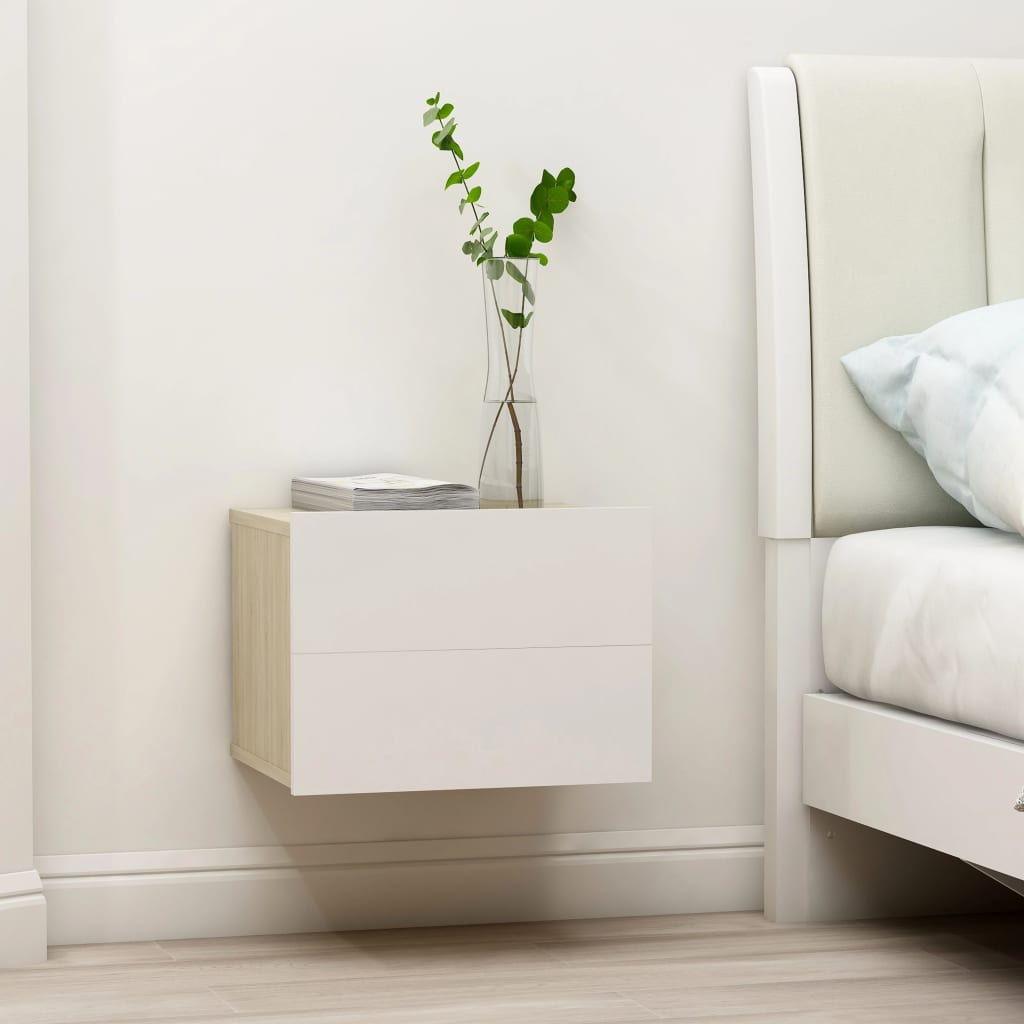vidaXL Bedside Cabinets 2 pcs White and Sonoma Oak 40x30x30 cm Engineered Wood