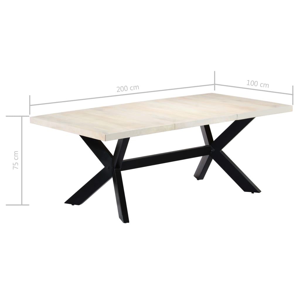 vidaXL Dining Table White 200x100x75 cm Solid Mango Wood