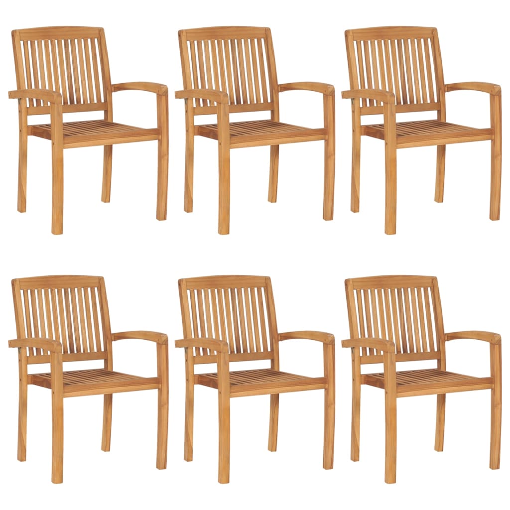 vidaXL Stacking Garden Chairs with Cushions 6 pcs Solid Teak Wood
