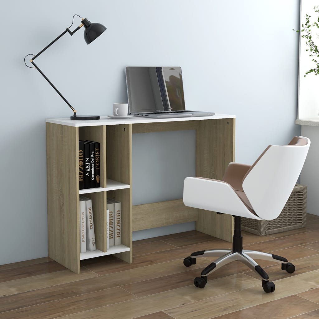 vidaXL Notebook Desk White and Sonoma Oak 102.5x35x75 cm Engineered Wood