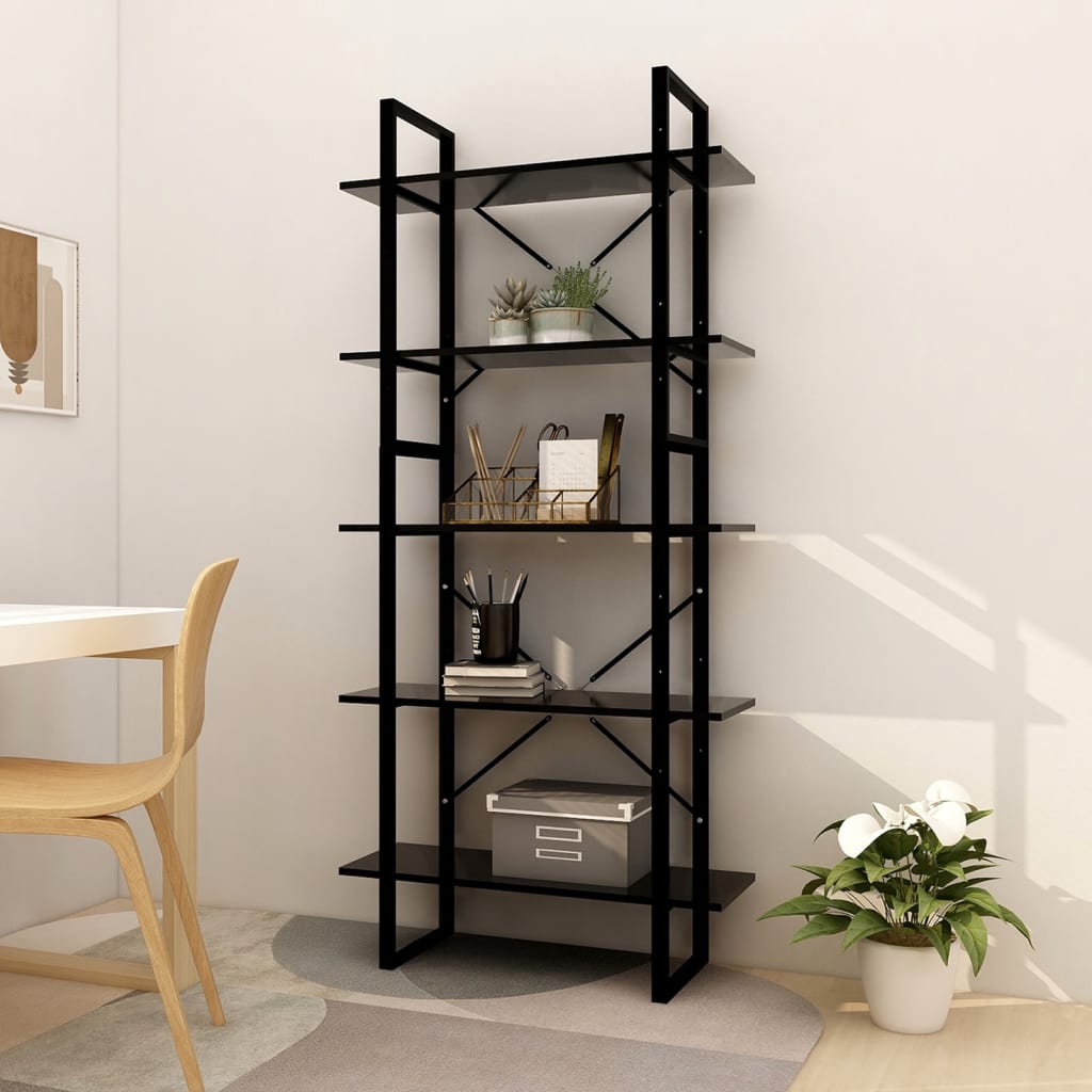 vidaXL 5-Tier Book Cabinet Black 80x30x175 cm Engineered Wood