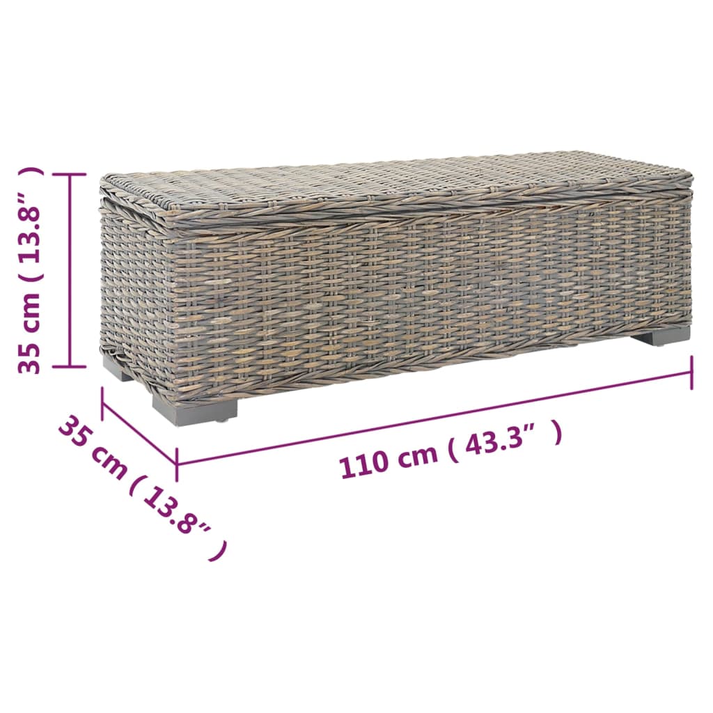 vidaXL Storage Box Grey 110 cm Natural Kubu Rattan & Solid Wood Mango