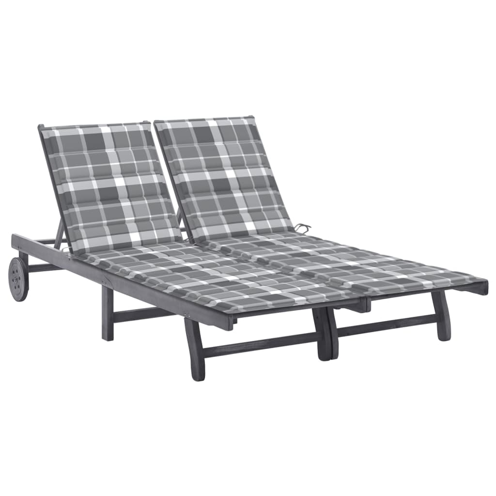 vidaXL 2-Person Garden Sun Lounger with Cushion Grey Solid Acacia Wood
