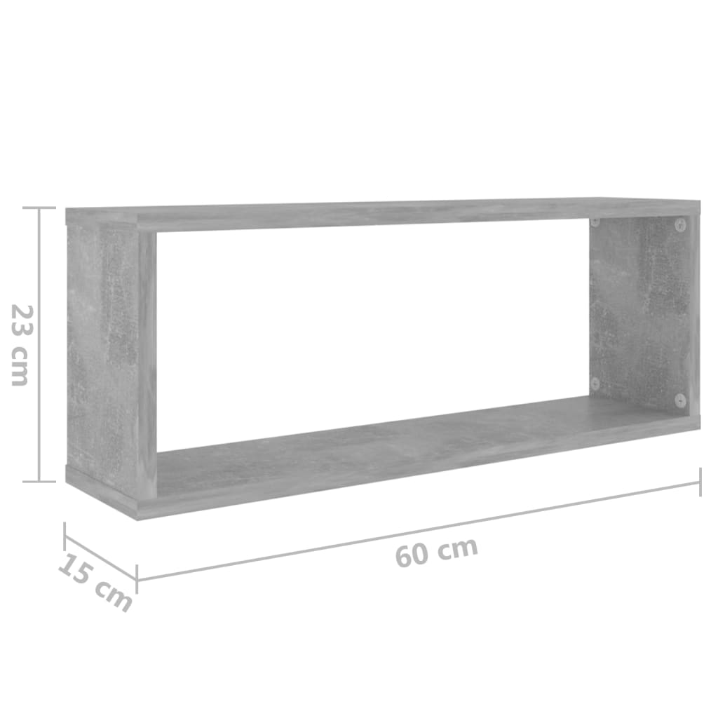 vidaXL Wall Cube Shelf 2 pcs Concrete Grey 60x15x23 cm Engineered Wood