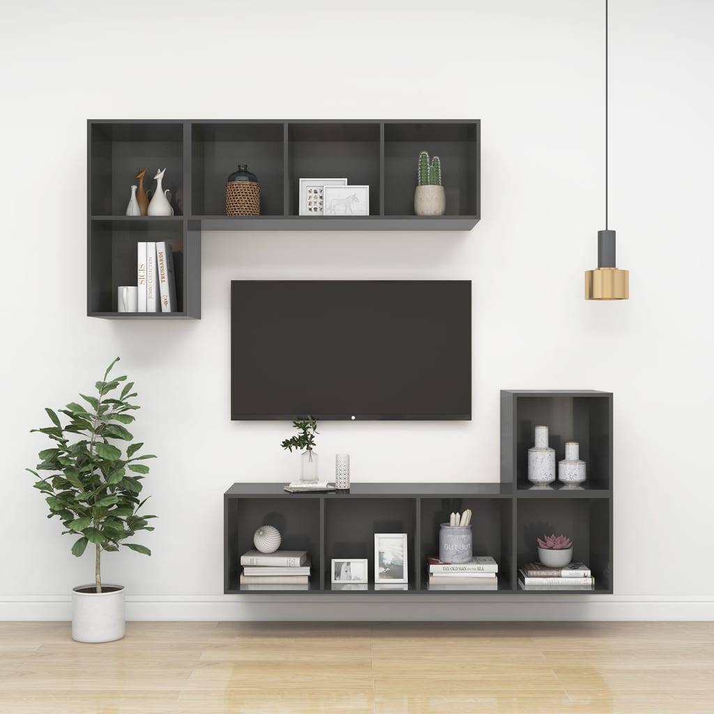 vidaXL Wall-mounted TV Cabinet High Gloss Grey 37x37x107 cm Engineered Wood