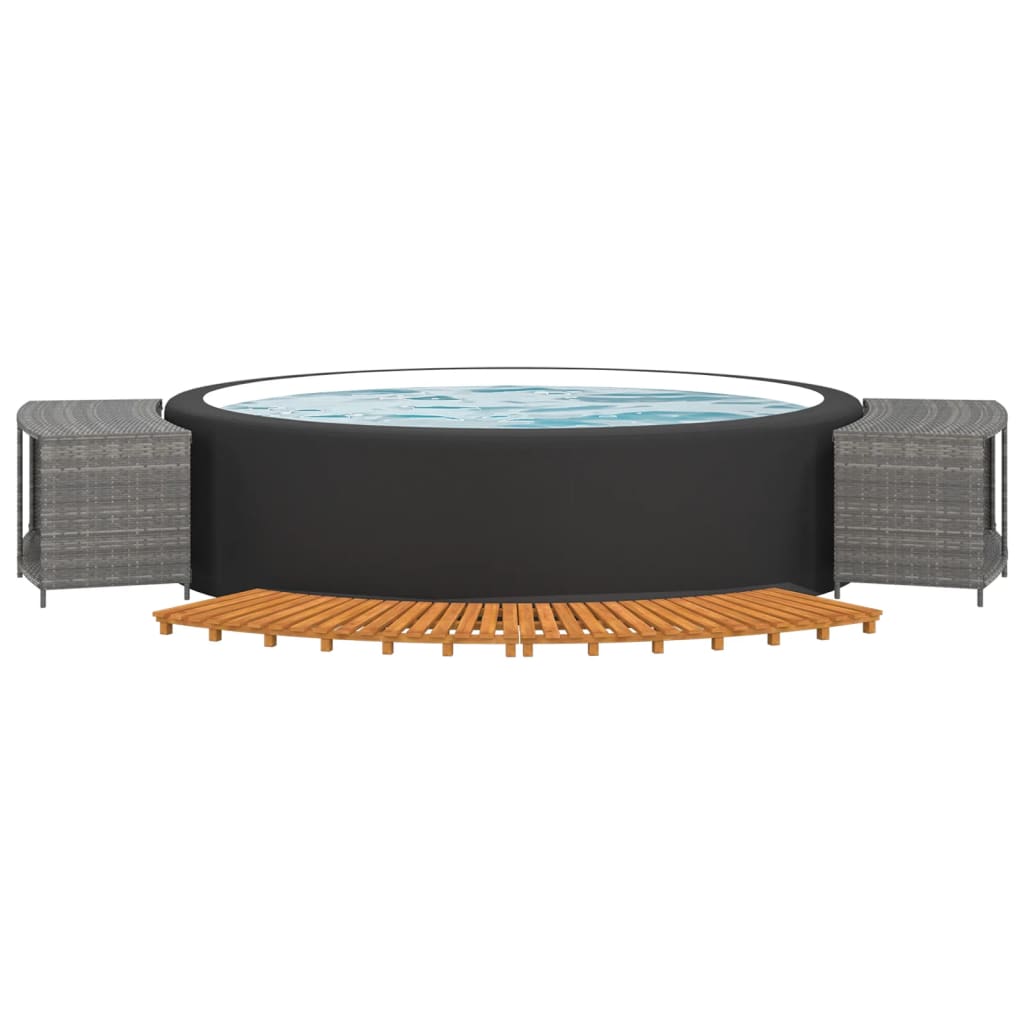 vidaXL Hot Tub Surround Grey Poly Rattan and Solid Wood Acacia