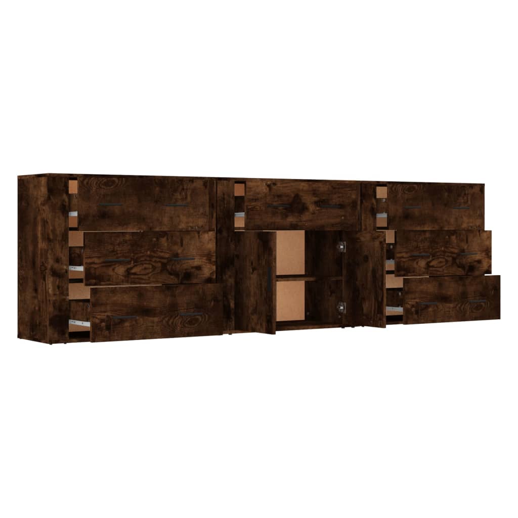 vidaXL Sideboards 3 pcs Smoked Oak Engineered Wood