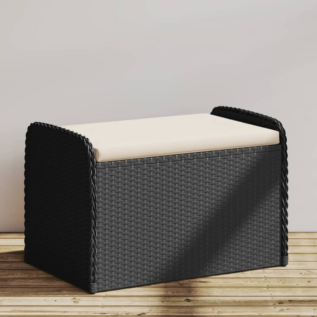 vidaXL Storage Bench with Cushion Black 80x51x52 cm Poly Rattan