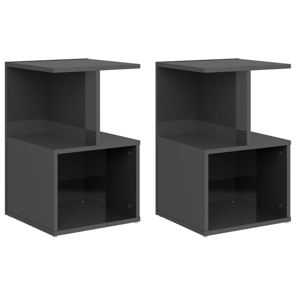 vidaXL Bedside Cabinets 2 pcs High Gloss Grey 35x35x55 cm Engineered Wood