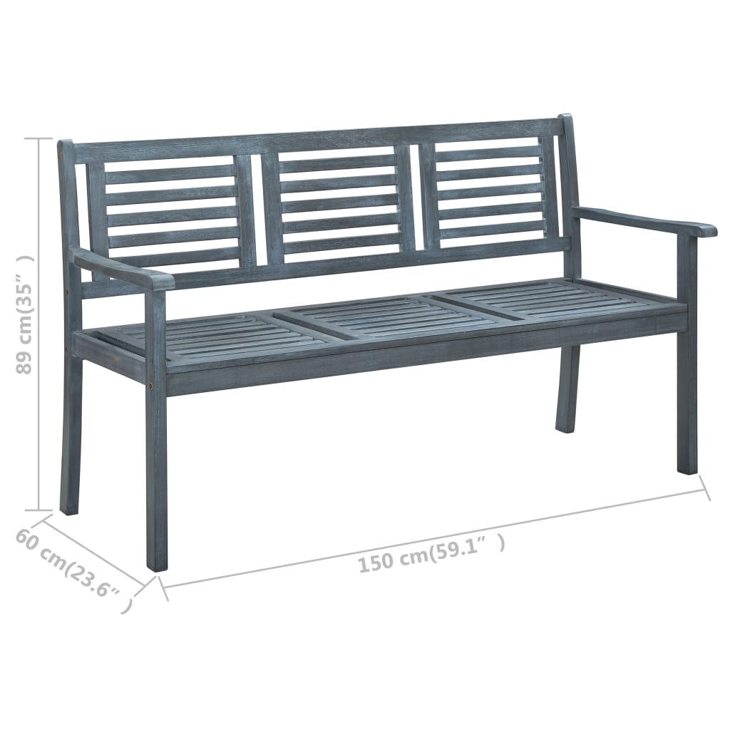 vidaXL 3-Seater Garden Bench 150 cm Grey Solid Eucalyptus Wood