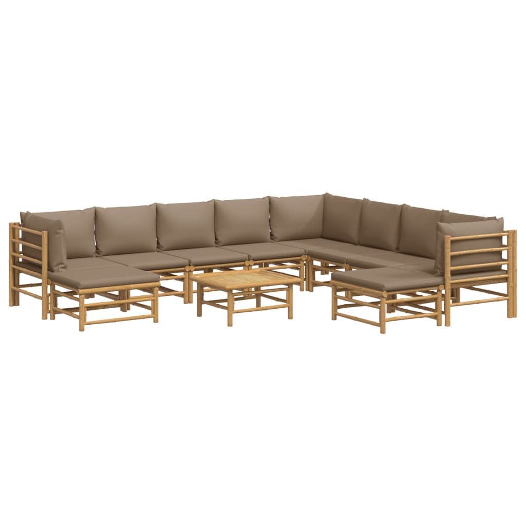 vidaXL 11 Piece Garden Lounge Set with Taupe Cushions Bamboo