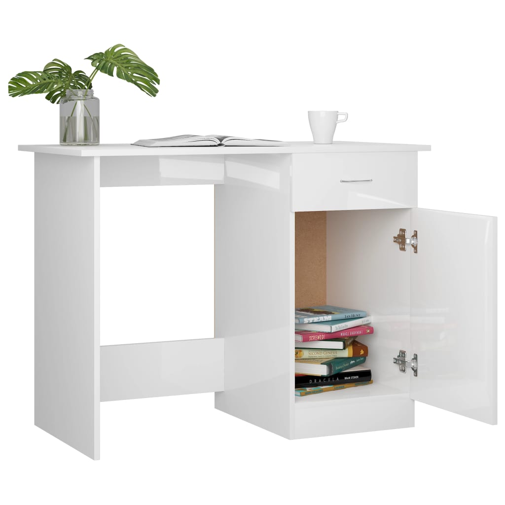 vidaXL Desk High Gloss White 100x50x76 cm Chipboard