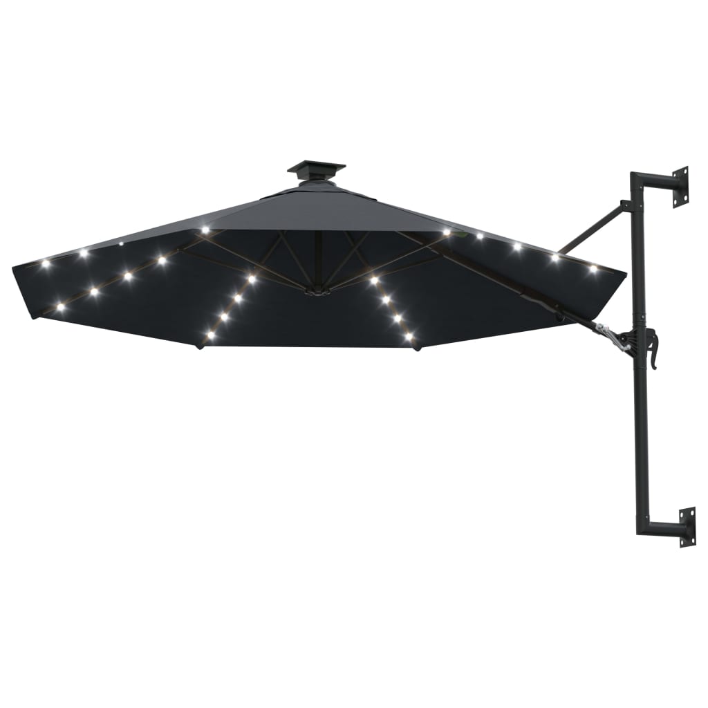 vidaXL Wall-mounted Parasol with LEDs and Metal Pole 300 cm Anthracite
