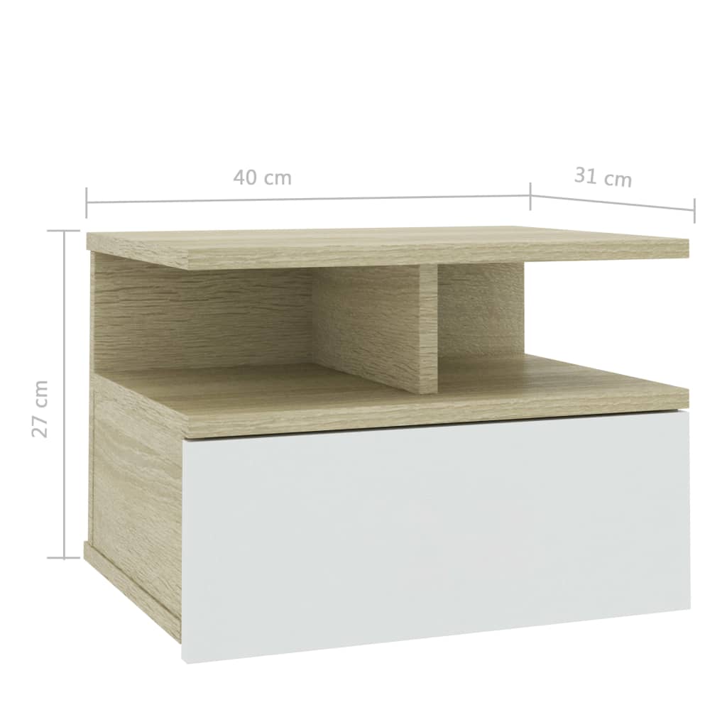 vidaXL Floating Nightstands 2pcs White Sonoma Oak 40x31x27cm Engineered Wood