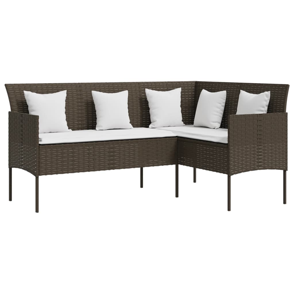 vidaXL 5 Piece L-shaped Couch Sofa Set with Cushions Poly Rattan Brown