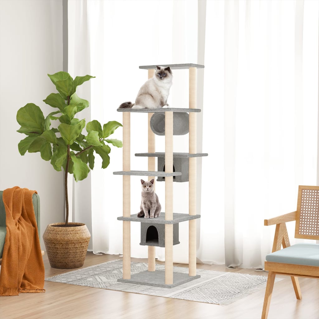vidaXL Cat Tree with Sisal Scratching Posts Light Grey 169 cm