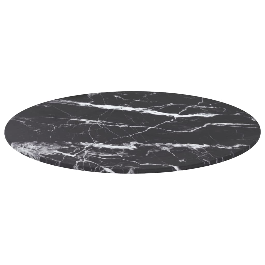 vidaXL Table Top Black Ø50x0.8 cm Tempered Glass with Marble Design
