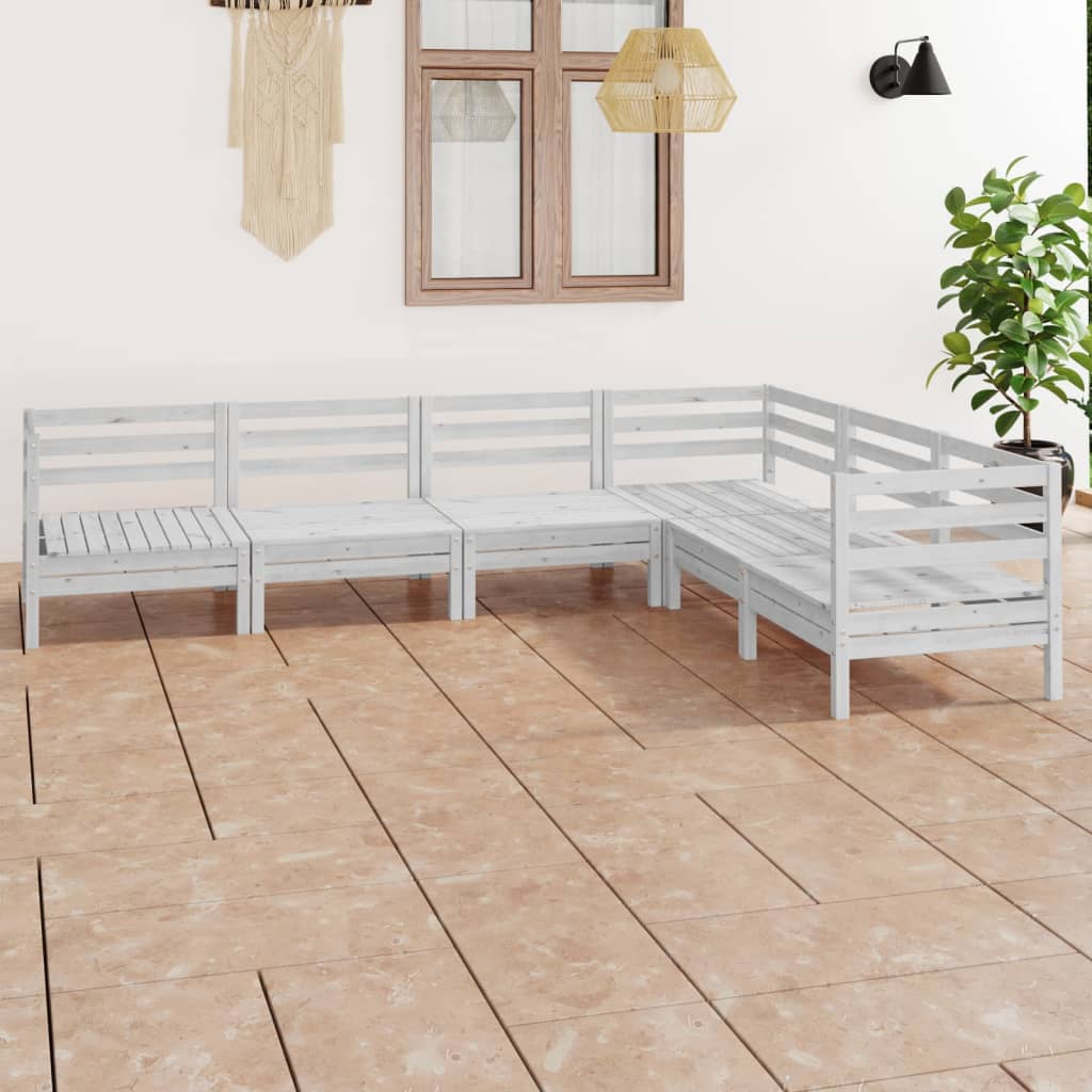 vidaXL 6 Piece Garden Lounge Set Solid Wood Pine White