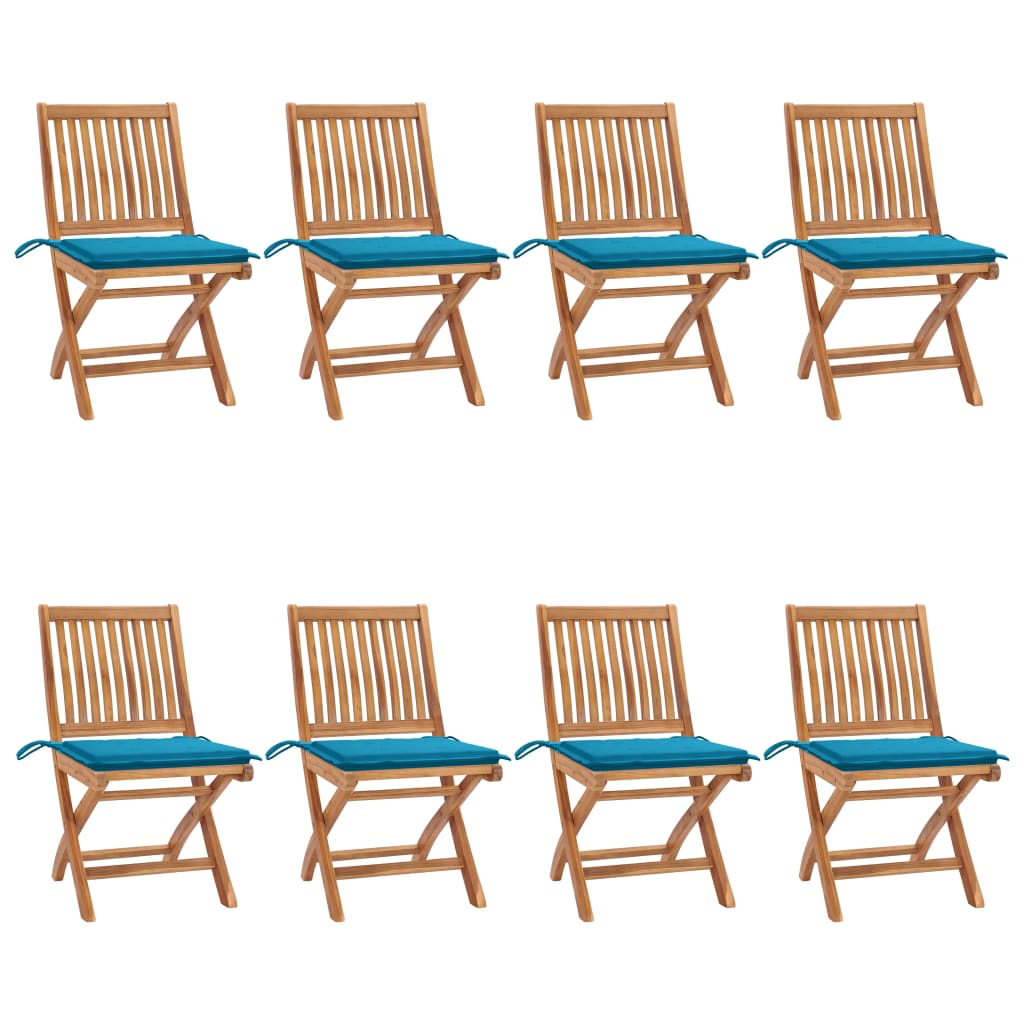 vidaXL Folding Garden Chairs with Cushions 8 pcs Solid Teak Wood