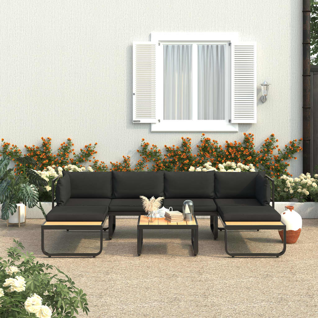 vidaXL 4 Piece Garden Corner Sofa Set with Cushions Aluminium and WPC