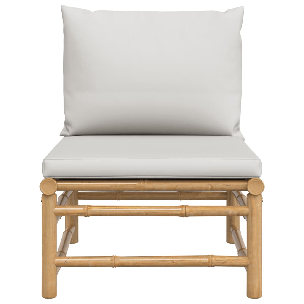 vidaXL Garden Middle Sofa with Light Grey Cushions Bamboo