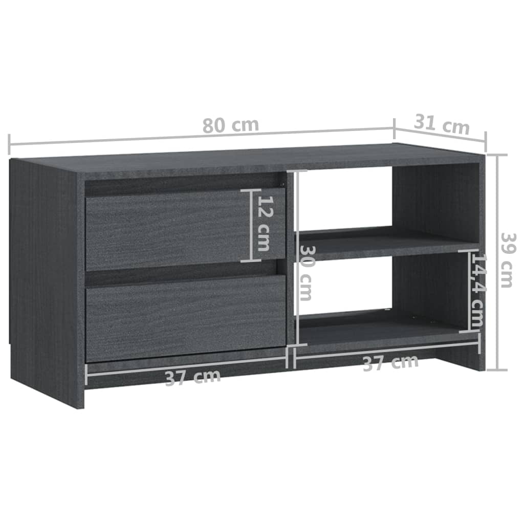 vidaXL TV Cabinet Grey 80x31x39 cm Solid Pinewood