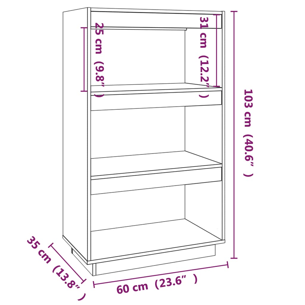 vidaXL Book Cabinet/Room Divider Honey Brown 60x35x103 cm Solid Wood Pine