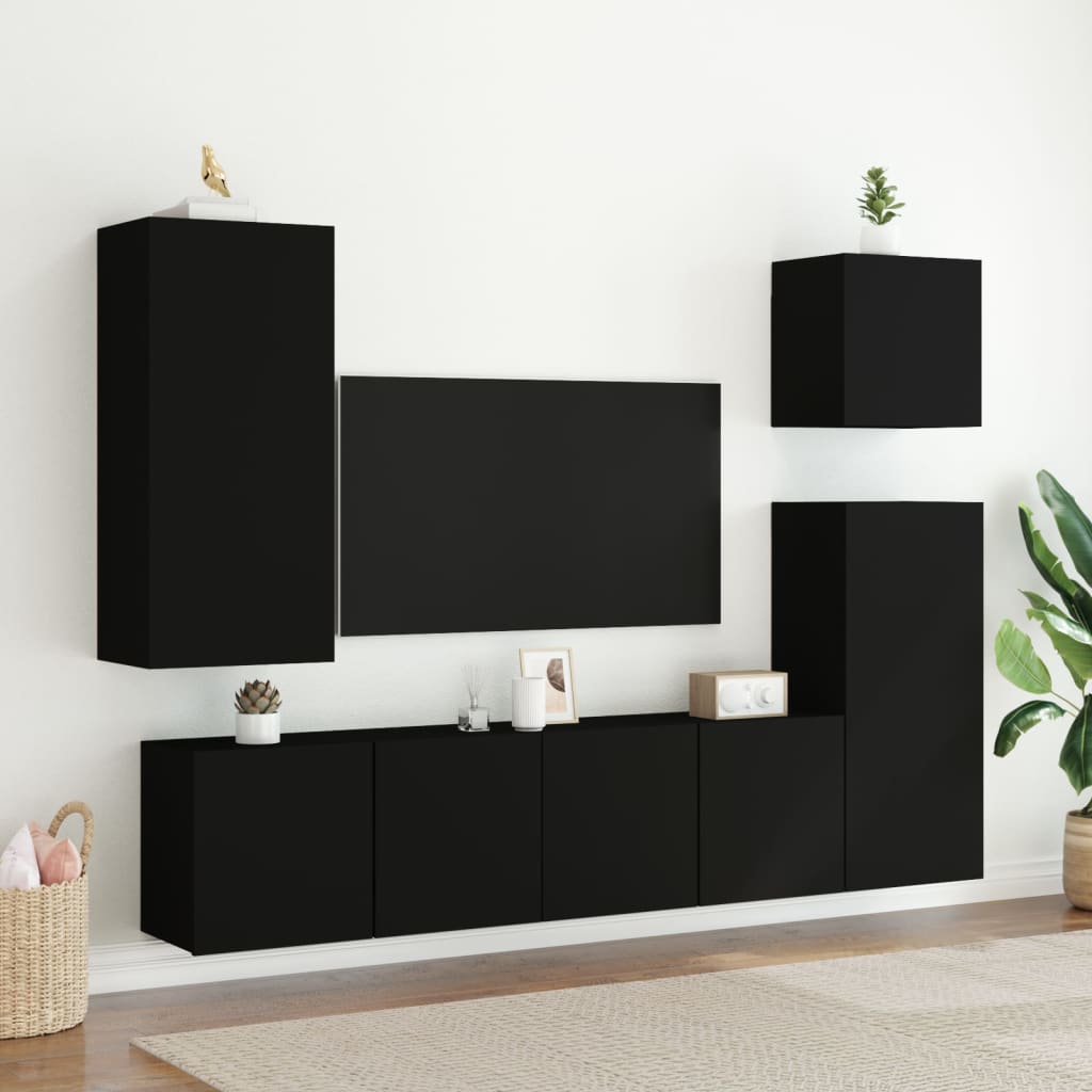 vidaXL TV Cabinets Wall-mounted 2 pcs Black 80x30x41 cm
