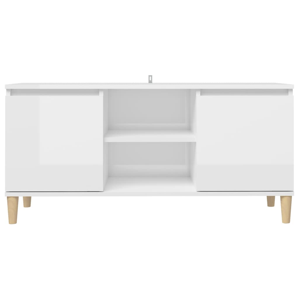 vidaXL TV Cabinet & Solid Wood Legs High Gloss White 103.5x35x50 cm