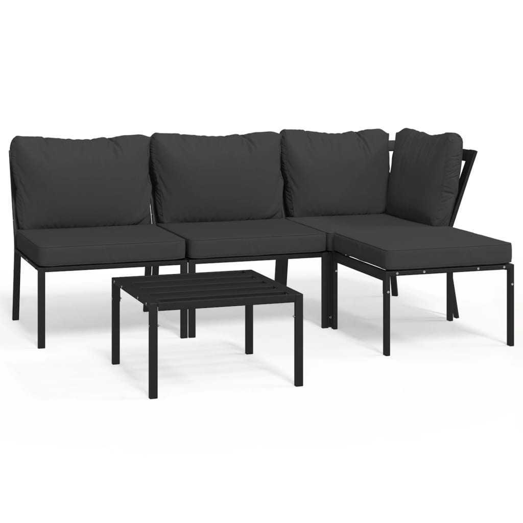 vidaXL 5 Piece Garden Lounge Set with Grey Cushions Steel