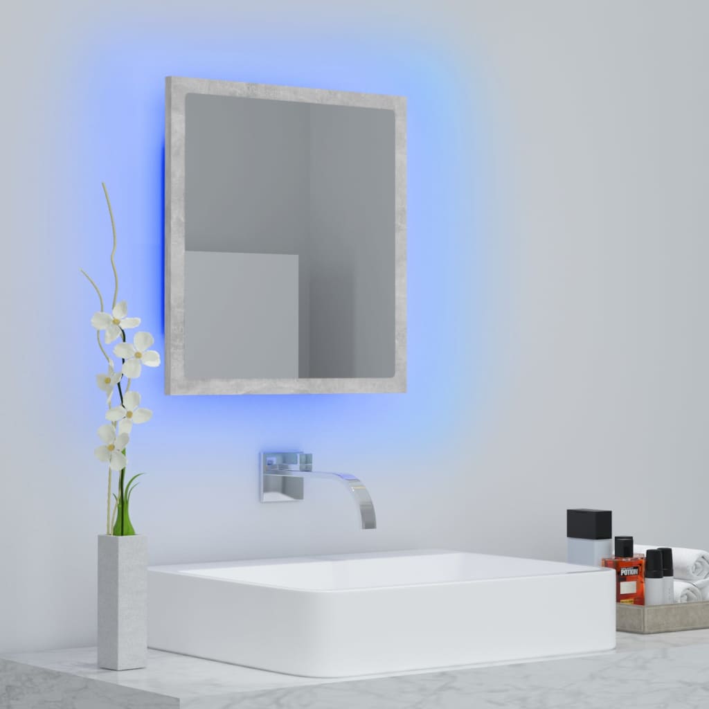 vidaXL LED Bathroom Mirror Concrete Grey 40x8.5x37 cm Acrylic