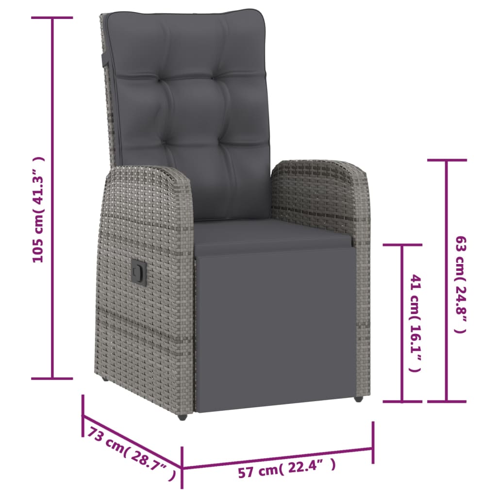 vidaXL 11 Piece Outdoor Dining Set with Cushions Poly Rattan Grey