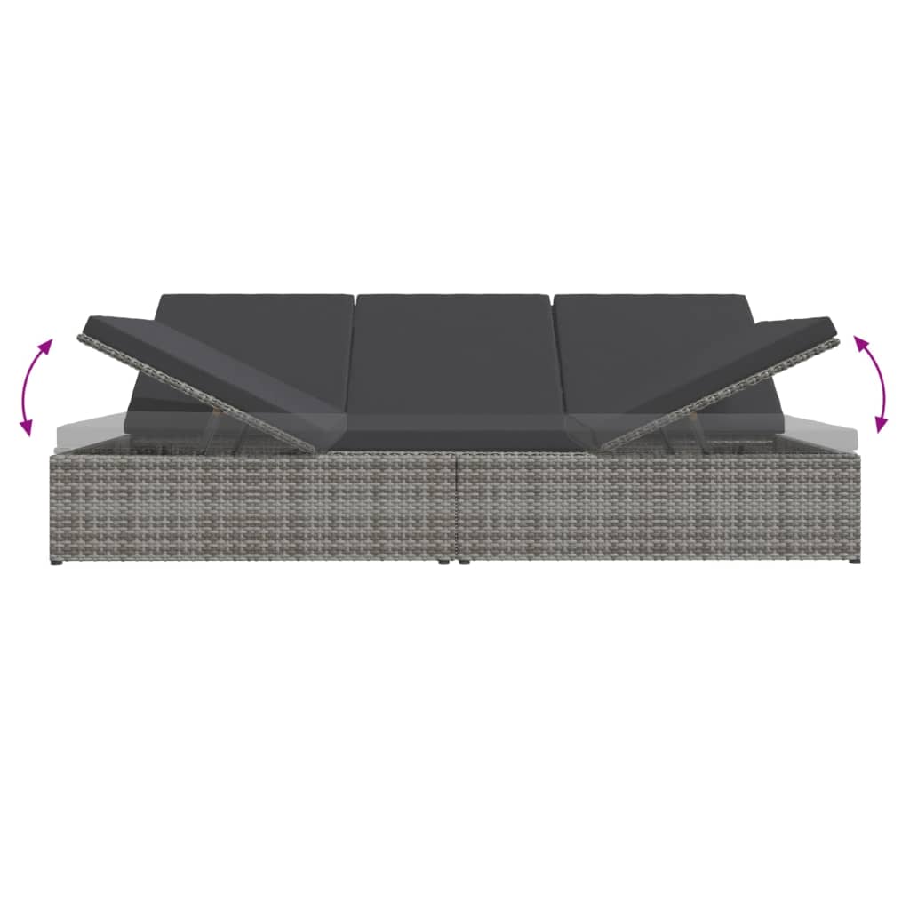 vidaXL Convertible Sun Bed with Cushions Poly Rattan Dark Grey