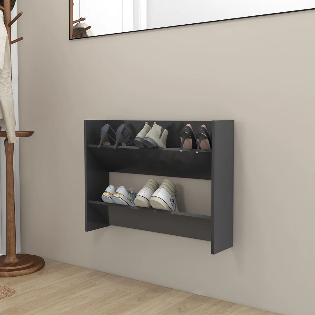 vidaXL Wall Shoe Cabinet Grey 80x18x60 cm Engineered Wood