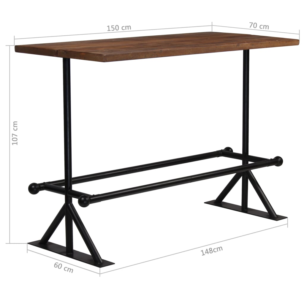 vidaXL Bar Table Solid Reclaimed Wood Dark Brown 150x70x107 cm