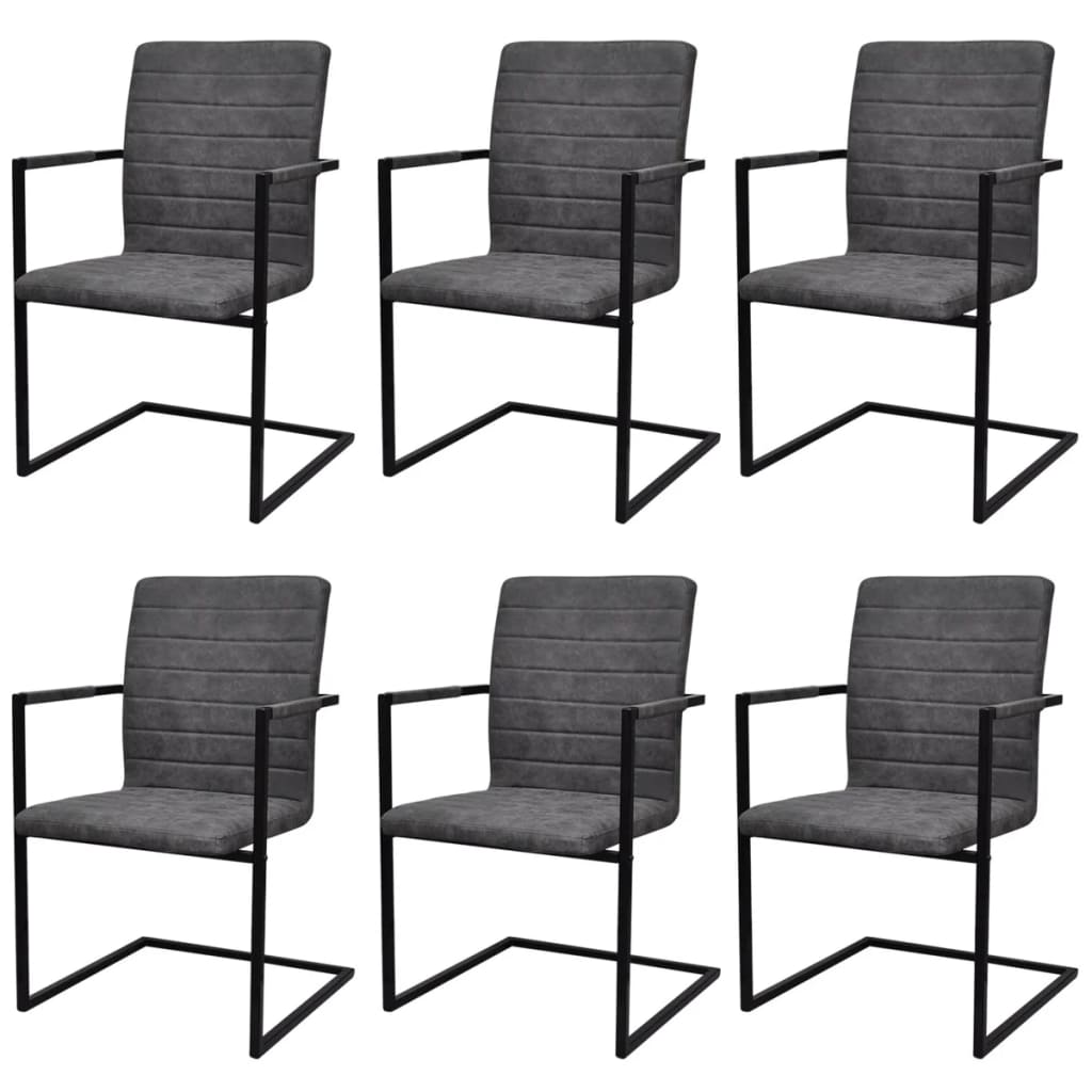 vidaXL Cantilever Dining Chairs 6 pcs Grey Faux Leather