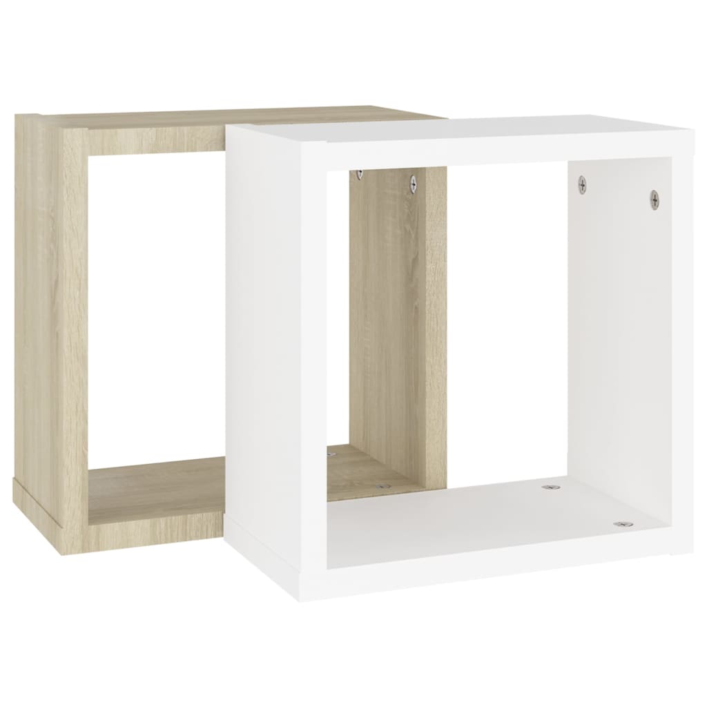 vidaXL Wall Cube Shelves 2 pcs White and Sonoma Oak 30x15x30 cm