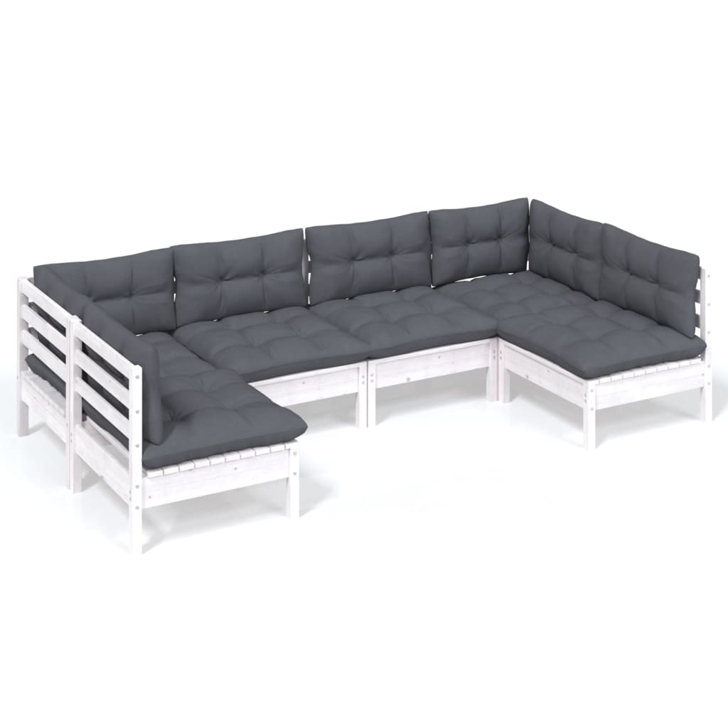vidaXL 6 Piece Garden Lounge Set with Cushions White Solid Pinewood
