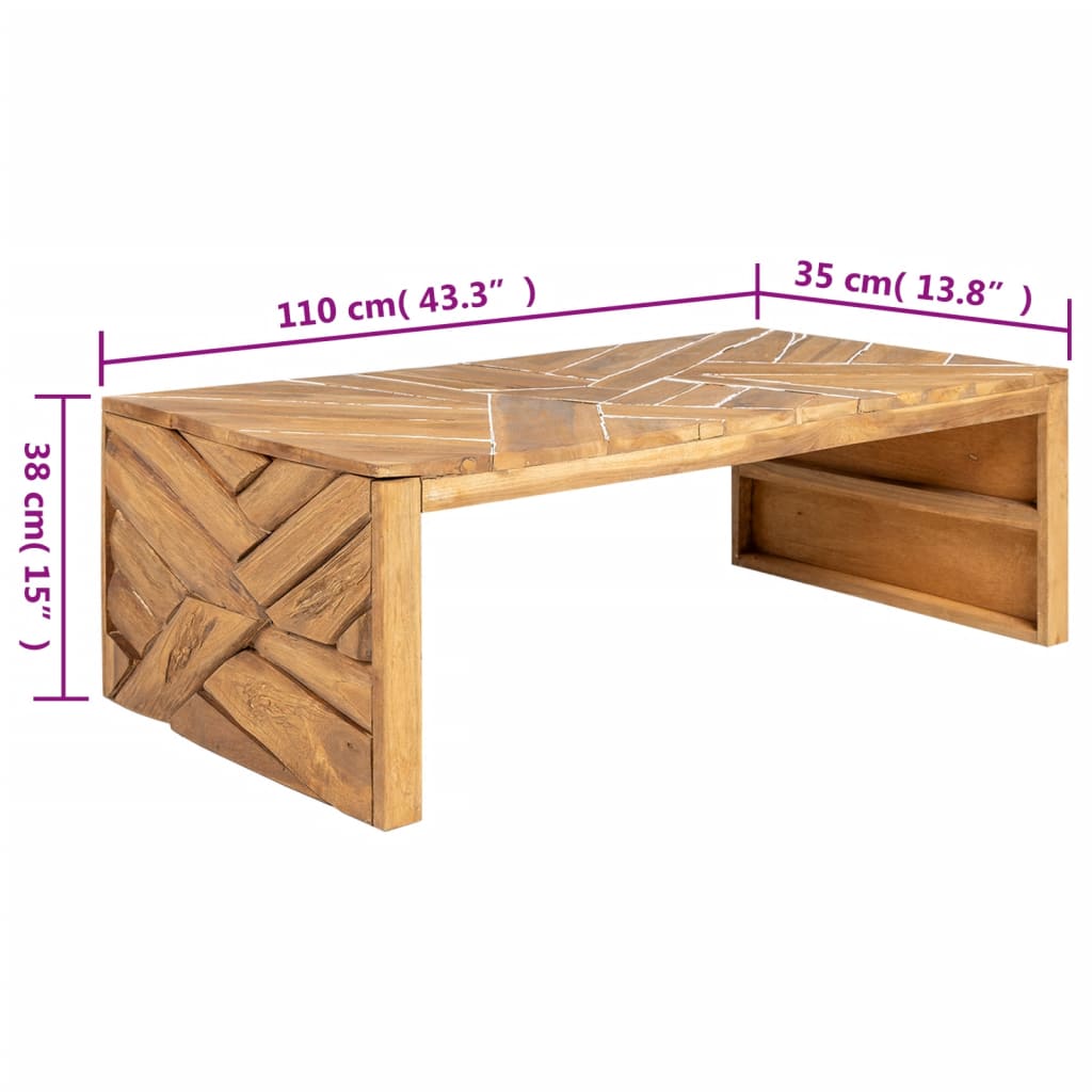 vidaXL Coffee Table Erosion Solid Teak Wood 110x35x38 cm