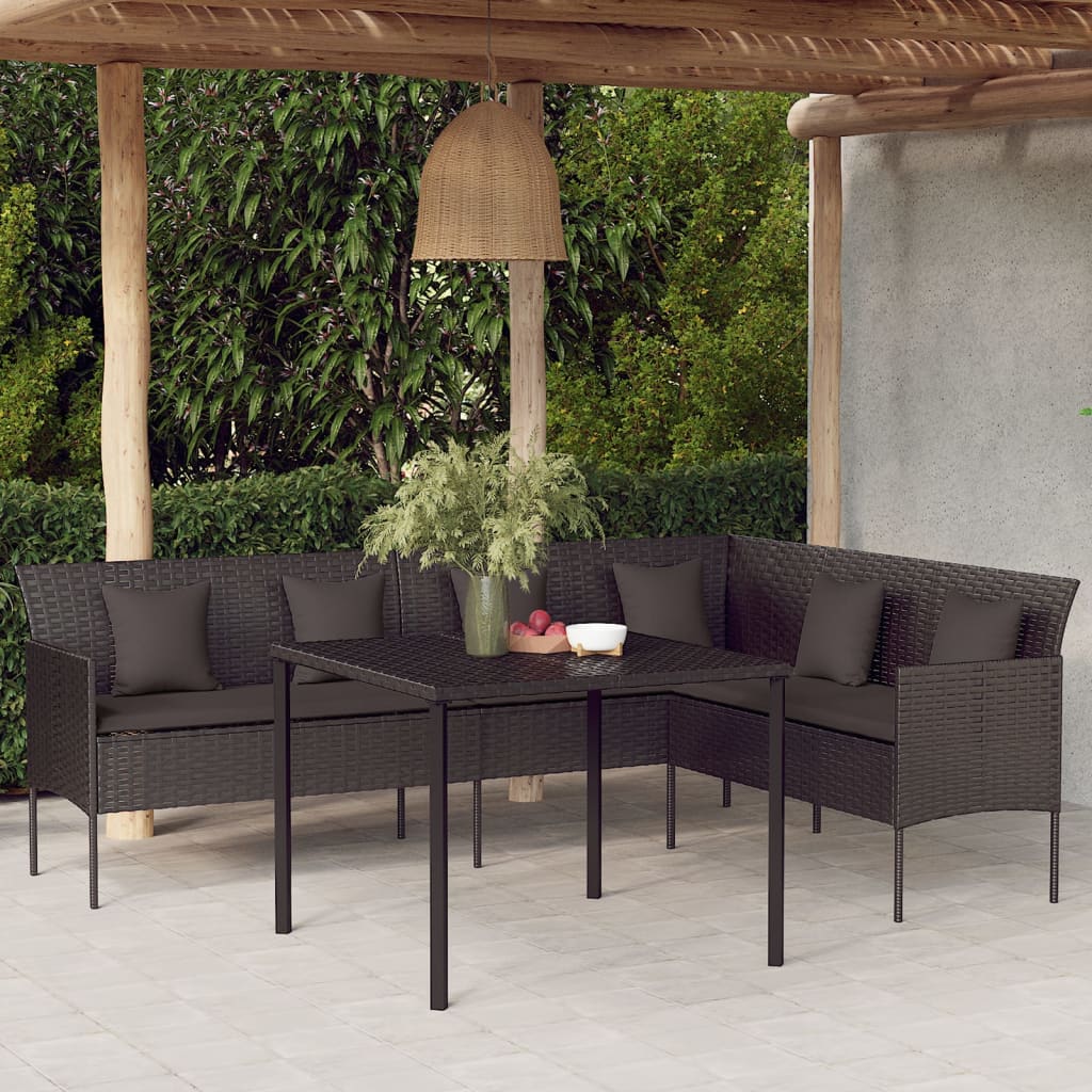 vidaXL L-shaped Garden Sofa with Cushions Black Poly Rattan