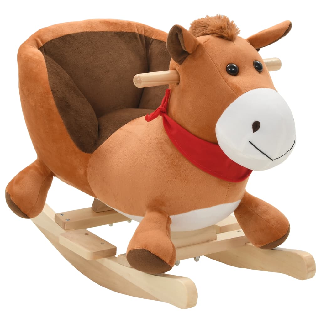 vidaXL Rocking Animal Horse with Backrest Plush 60x32x50 cm Brown