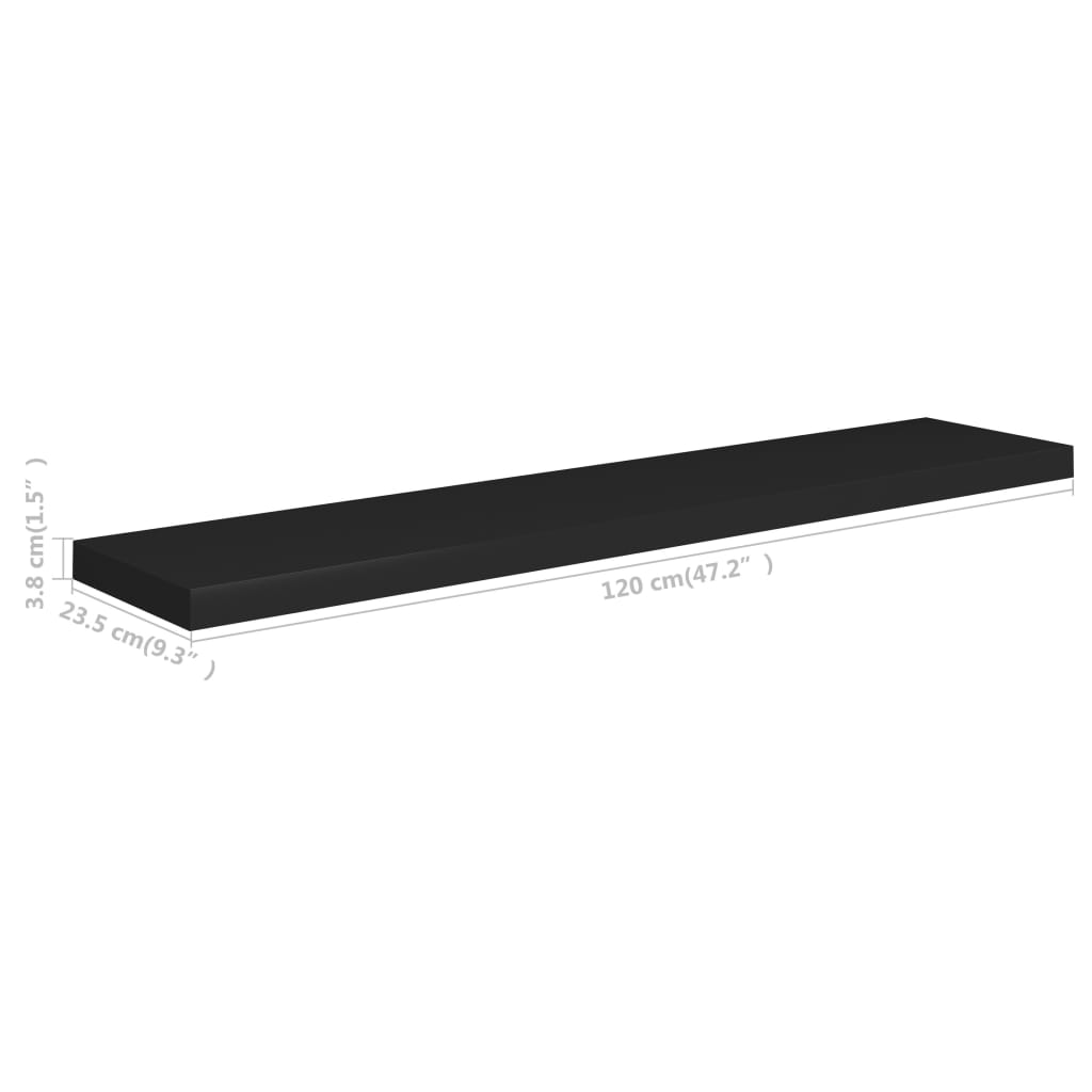 vidaXL Floating Wall Shelves 2 pcs Black 120x23.5x3.8 cm MDF