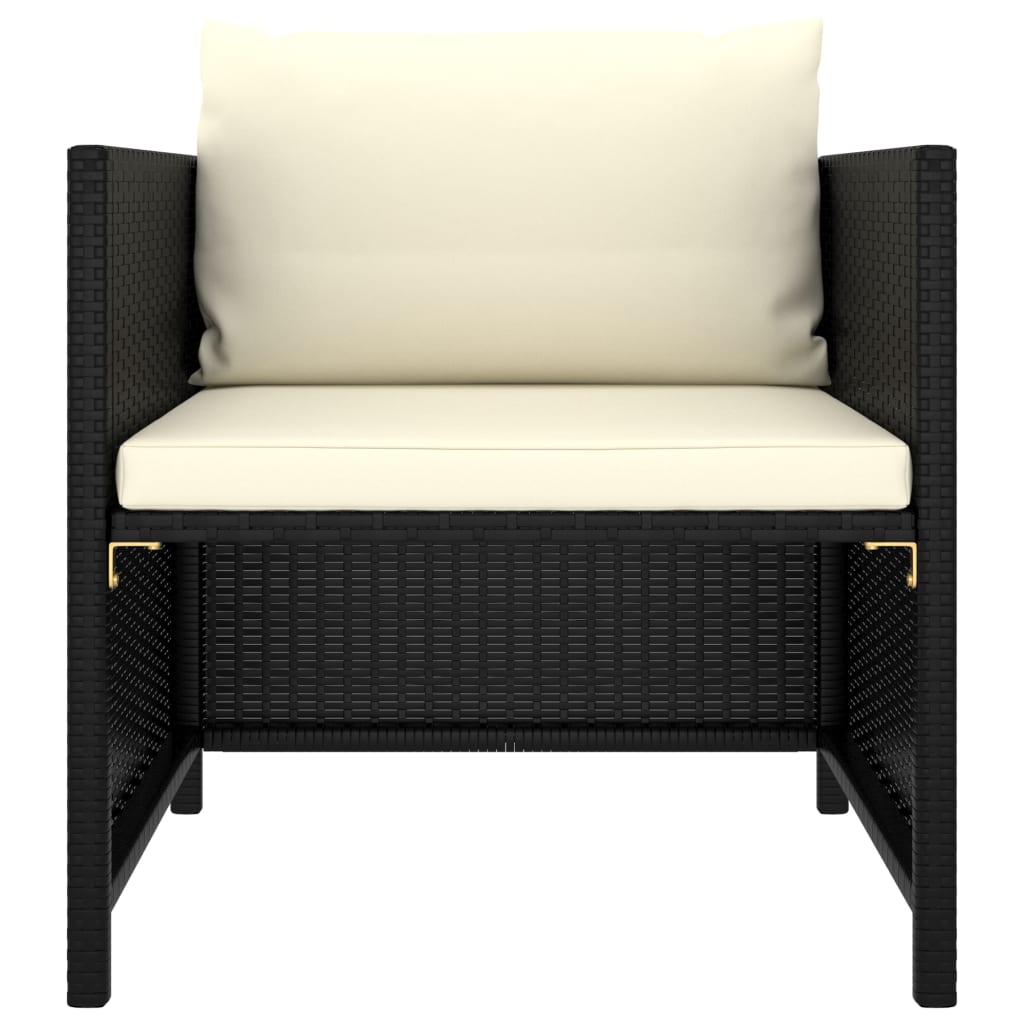 vidaXL Garden Sofa with Cushions Black Poly Rattan