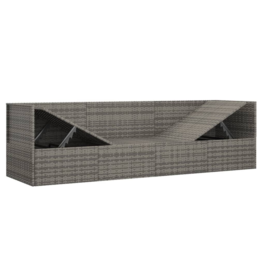 vidaXL Outdoor Lounge Bed with Cushions Grey Poly Rattan
